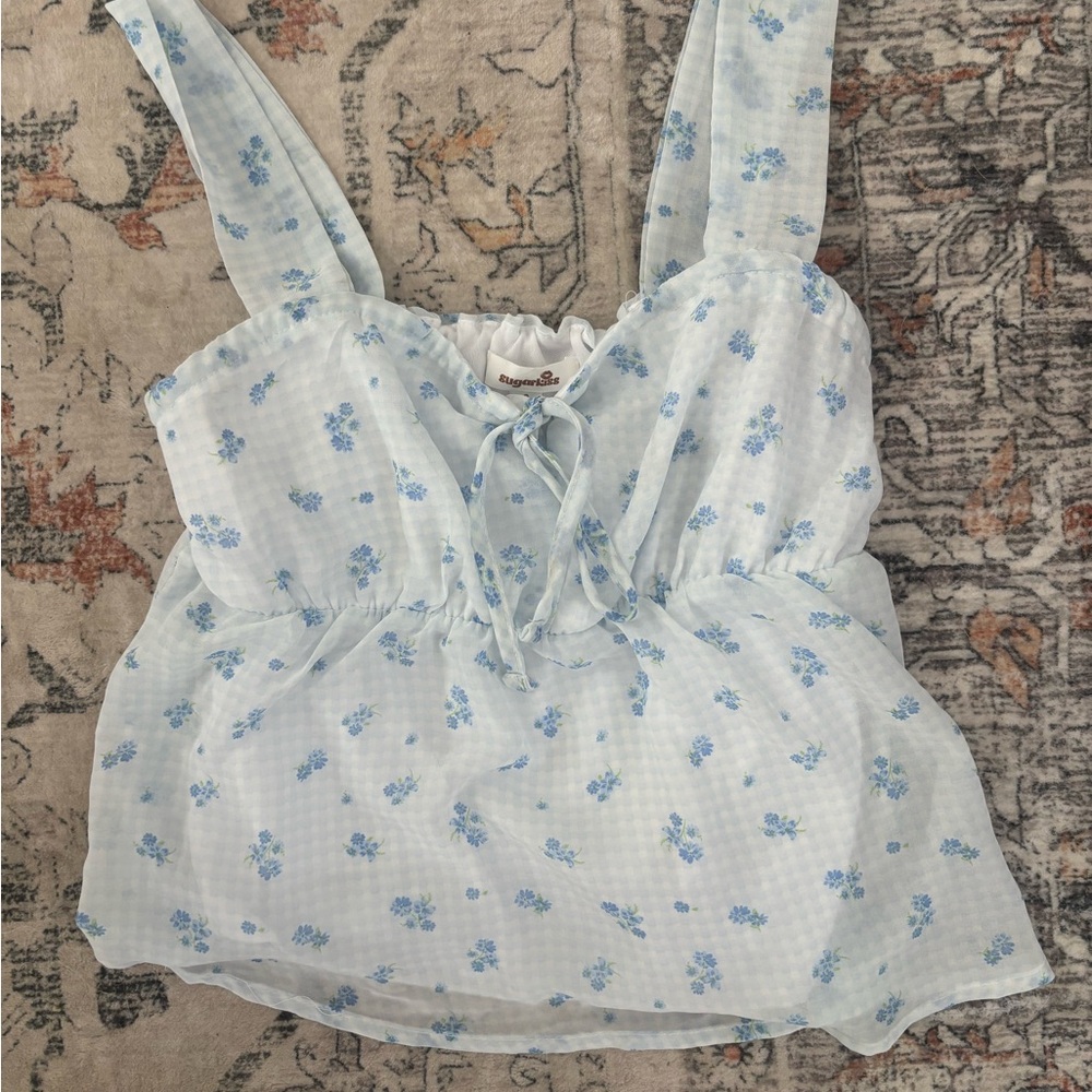 Cream Smocked Tie Front Sleeveless Blouse